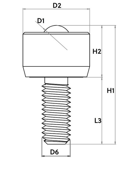 Esfera de Transferência Mini s/flange e perno roscado cabeça cilíndrica Aço inox/Aço inox 6-20