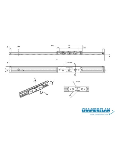D52-BP53 - Guia Linear Aluminio c/ Patim Inox + PA