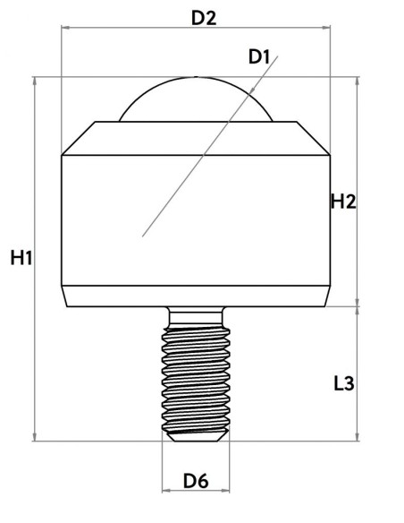 Esfera de Transferência Mini s/flange e perno roscado cabeça cónica Aço/Aço inox 4-5
